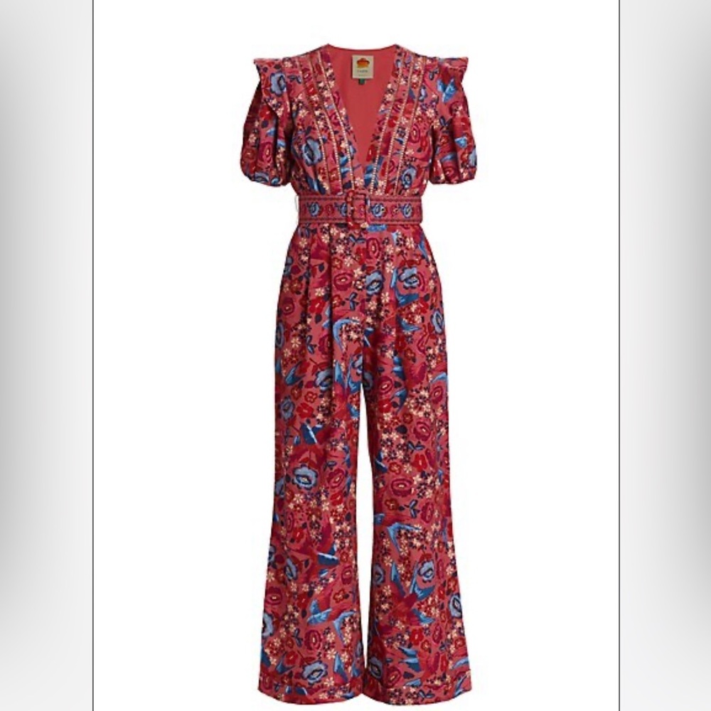 Farm Rio Floral Birds Belted Jumpsuit Size XS NWT